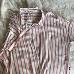 Tommy Hilfiger Womens Red and White Striped Shirt